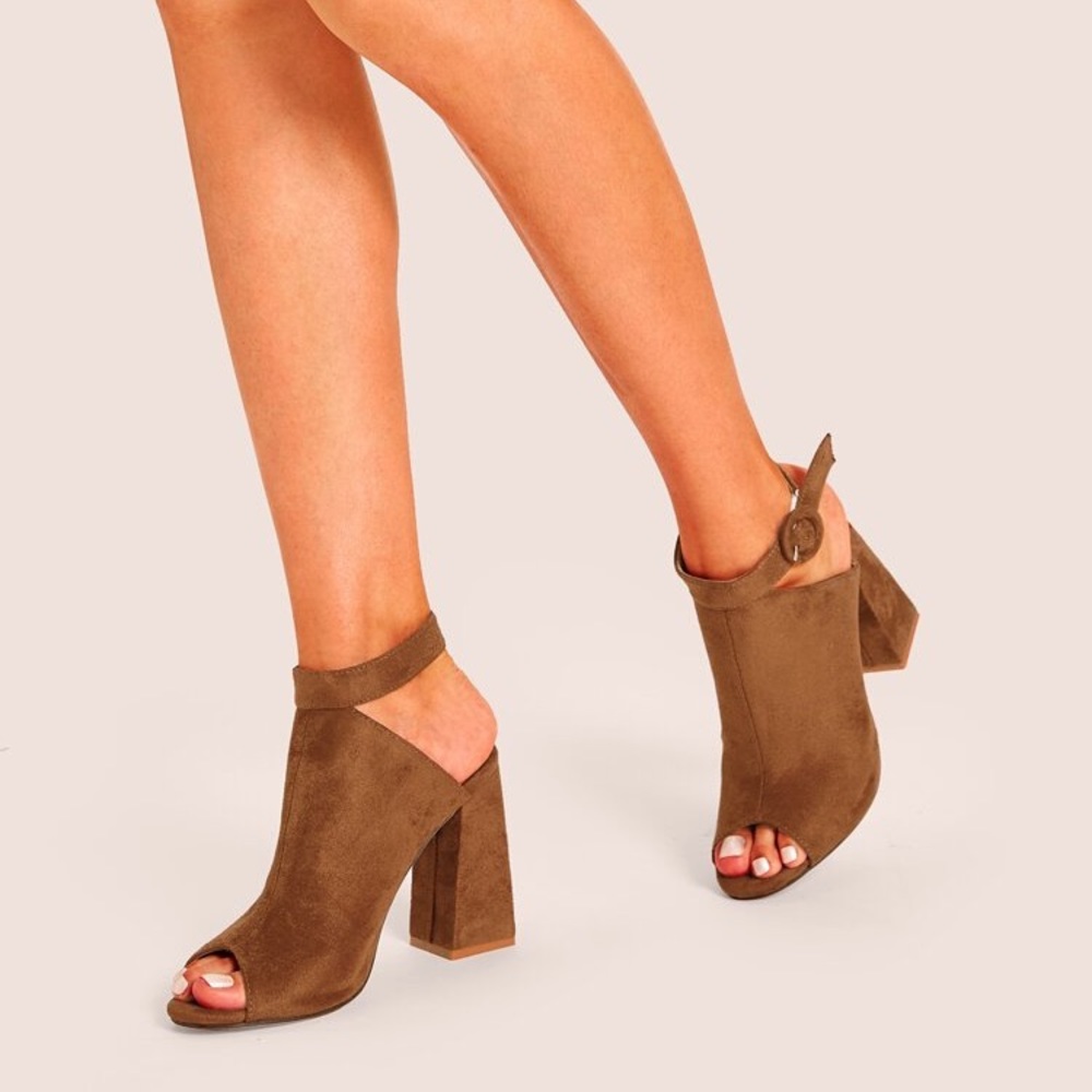 Peep Toe Ankle Strap Chunky Heels